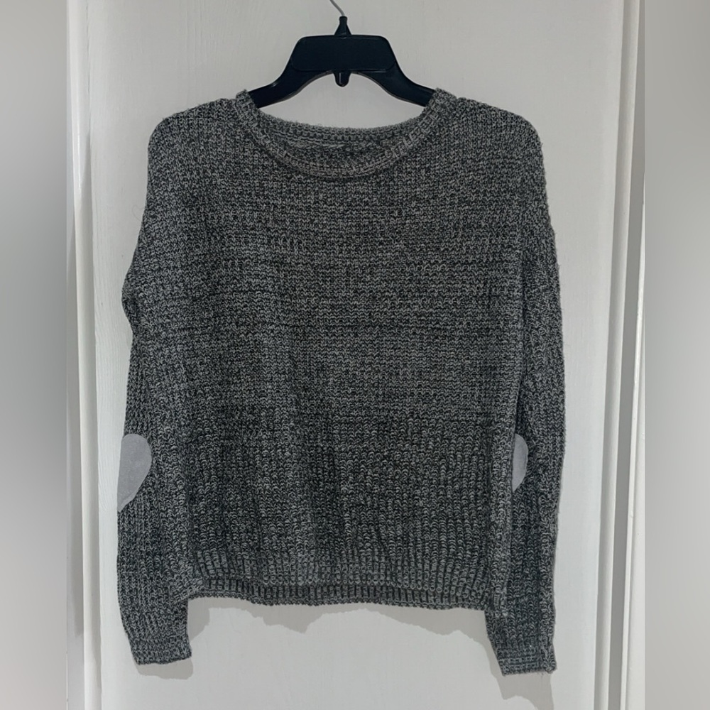 Grey sweater with heart elbow patches